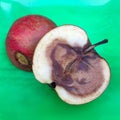 Halved rotten apple