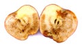 Halved rotten apple is isolated against a white background. Full clipping path