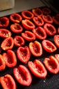 Halved and salted tomatoes