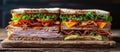 Halved Sandwich on Wooden Cutting Board Royalty Free Stock Photo