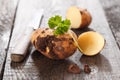 Halved and whole fresh potato Royalty Free Stock Photo