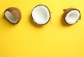 Halves coconut on color background