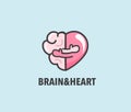 Halves of heart and brain that are hugging.