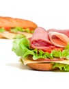 Halves of long baguette sandwich Royalty Free Stock Photo