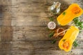 Halves of raw pumpkin butternut squash for cooking