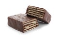 Halves of wafer stick with chocolate coating isolated