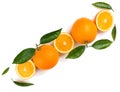 Halves and whole orange fruits. Royalty Free Stock Photo