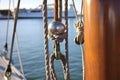 halyard knot securing a sail to a boats pulley system Royalty Free Stock Photo