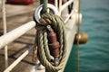 halyard knot securing a sail to a boats pulley system Royalty Free Stock Photo