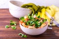 Ham bacon, cucumber, spinach and crackers salad