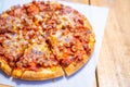 Ham and bacon fluffy pizza take away Royalty Free Stock Photo