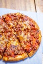 Ham and bacon fluffy pizza take away Royalty Free Stock Photo