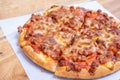Ham and bacon fluffy pizza take away Royalty Free Stock Photo