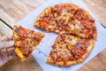 Ham and bacon fluffy pizza take away Royalty Free Stock Photo