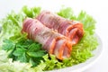 Ham. Bacon roll with spice and herbs Royalty Free Stock Photo