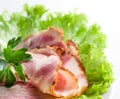 Ham. Bacon slice with herbs. Macro Royalty Free Stock Photo