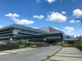 HAM, BELGIUM - February 2020: Nike`s newest EMEA distribution center, Court, with a large green exterior