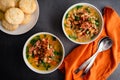 Ham Bone Soup with White Beans and Kale Served with Buttermilk Biscuits Royalty Free Stock Photo