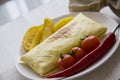 Ham burrito with hot spicy vegetables Royalty Free Stock Photo