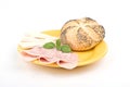 Ham, cheese and bread on a plate Royalty Free Stock Photo