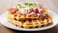 Ham and cheese filled waffles, beautifully plated and ready to be savored for breakfast or brunch.