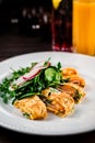 ham and cheese omelet with salad and arugula for breakfast Royalty Free Stock Photo