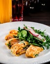 ham and cheese omelet with salad and arugula for breakfast Royalty Free Stock Photo