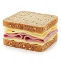A ham and cheese sandwich on multigrain bread, isolated on a white Royalty Free Stock Photo