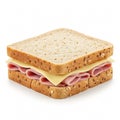 A ham and cheese sandwich on multigrain bread, isolated on a white Royalty Free Stock Photo