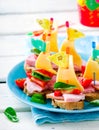 Ham and cheese sandwiches in the form of ships Royalty Free Stock Photo