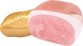 Piece of cooked ham with loaf of bread Royalty Free Stock Photo