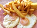 Ham, egg and chips at a pub