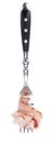 Ham on a fork (isolated on white) Royalty Free Stock Photo