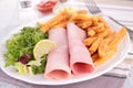 Ham and french fries Royalty Free Stock Photo