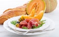 Ham with melon and olives Royalty Free Stock Photo