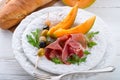 Ham with melon and olives Royalty Free Stock Photo