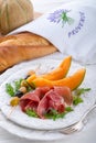 Ham with melon and olives Royalty Free Stock Photo