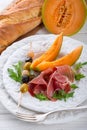 Ham with melon and olives Royalty Free Stock Photo