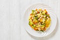 Ham and Noodle Casserole on white plate, top view Royalty Free Stock Photo