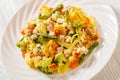 Ham and Noodle Casserole on white plate, top view Royalty Free Stock Photo