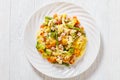 Ham and Noodle Casserole on white plate, top view Royalty Free Stock Photo