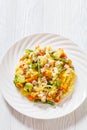 Ham and Noodle Casserole on white plate, top view Royalty Free Stock Photo