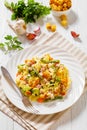 Ham and Noodle Casserole on white plate, top view Royalty Free Stock Photo