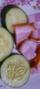Ham and pickels on a plate Royalty Free Stock Photo