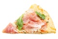 Ham pizza slice prosciutto isolated on white Royalty Free Stock Photo