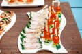 ham rolls and vegetable canapes Royalty Free Stock Photo
