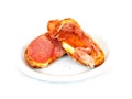Ham and salami crostini Royalty Free Stock Photo