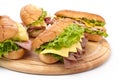 Ham, salami, turkey and beef sandwiches Royalty Free Stock Photo