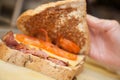 Ham sandwich in a cafeteria Royalty Free Stock Photo