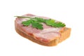 A ham sandwich with green leaf of parsley isolated on white Royalty Free Stock Photo